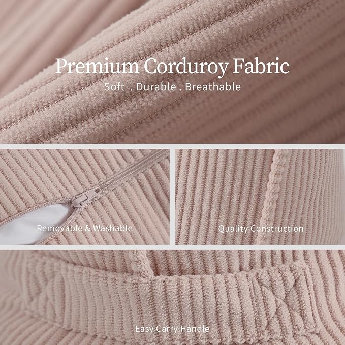 Pat. Pend. Corduroy Back Support Pillow for Sitting, Ideal for Expecting Moms, Low Back Cushion for Bed Sitting, Reading & Relaxing, Ergonomic Triangle Backrest, Washable Cover, Pink