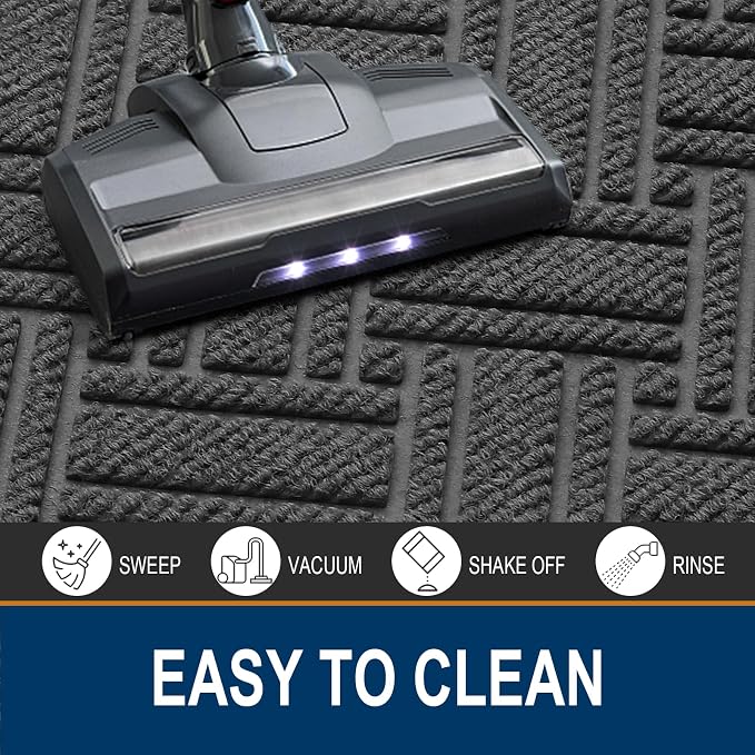 OLANLY Indoor Outdoor Mat, Sturdy Natural Rubber Floor Mat, Non Slip Low Profile Waterproof Doormat, and Stain Front Door Mats, Easy Clean Patio Entrance Mat, 36''x24'', Light Grey