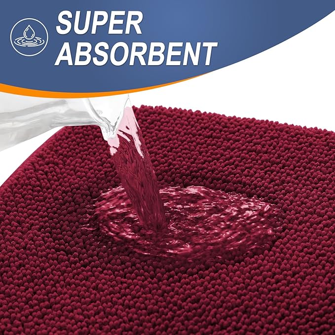 OLANLY Thick Memory Foam Bathroom Runner Rugs 47x20, Extra Soft Absorbent Long Bath Rug, Quick Dry, Non-Slip, Machine Washable Bath Mats for Bathroom, Tub and Shower, Home Decor Accessories, Burgundy