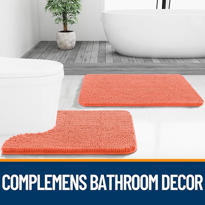 OLANLY Bathroom Runner Rugs 47x24, Extra Soft Absorbent Chenille Bath Rugs, Rubber Backing Quick Dry, Machine Washable Long Bath Mats for Bathroom Floor, Tub and Shower, Home Decor Accessories, Coral