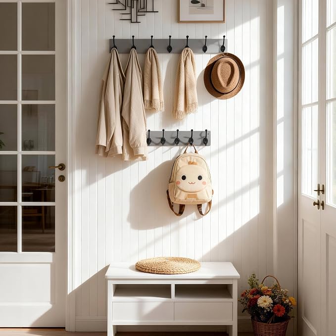 WEBI Rustic Coat Rack Wall Mount,30" Long 7 Cast Iron Coat Hooks Wall Mounted,Heavy Duty Wood Wall Coat Hanger Hooks for Hanging Coats,Jacket,Clothes,Backpack,Farmhouse,Gray,2 Packs