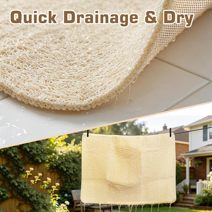58x44 Extra Large Shower Mat, Anti Slip Shower Mats for Inside Shower, PVC Loofah Mats for Shower and Bathroom, Quick Drying, Beige