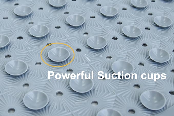 Bathtub Mat Non Slip with Suction Cups 15"x27" - Anti-Slip Shower Mat for Kids, Toddlers, and Seniors - Machine Washable Bath Tub Mat with Multiple Drainage Holes (Silver)