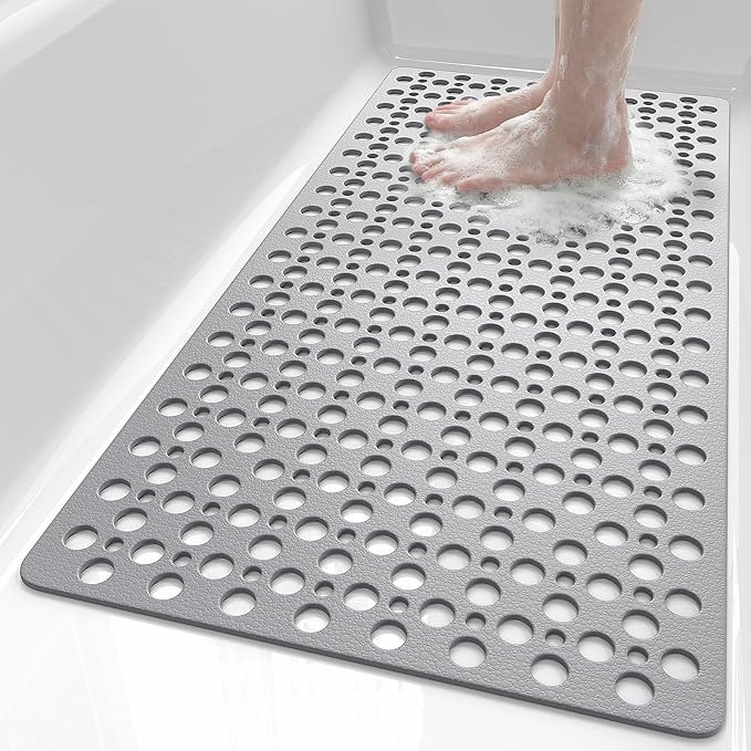 XIYUNTE Shower Mat Non Slip Bath Mat for Tub - 35" x 16" Soft TPE Bathtub Mat Non Slip Shower Mats for Inside Shower, Anti Slip Shower Mat with Suction Cups, Quick-Drying Bath Tub Mat, Grey