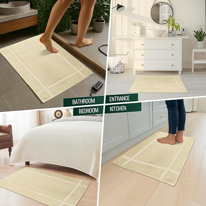 Pearl Linens Pack of 2 100% Cotton Bath Mat 18x25 inches, Soft & Absorbent Quick Dry Bathroom Mat Set, Not Bathroom Rugs, After Shower Mat, Bath Tub Mat, 781 GSM, Machine Washable, Beige