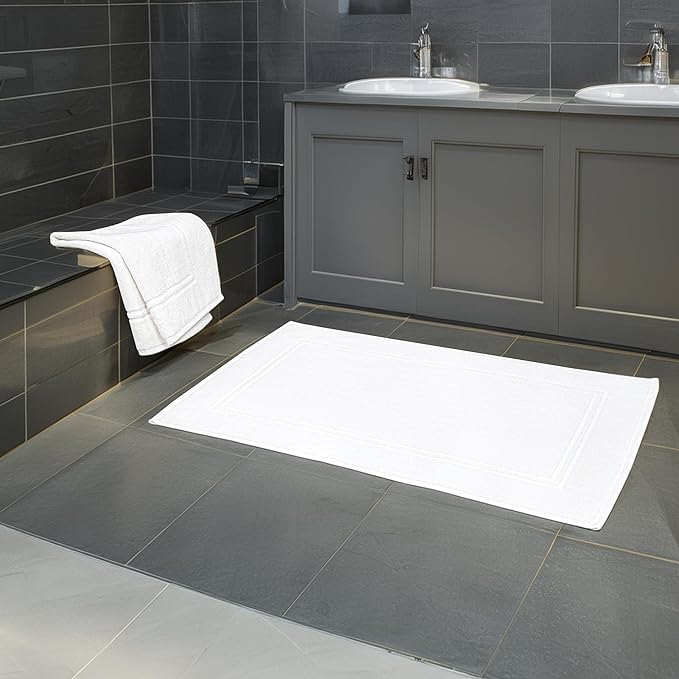 Tens Towels Pack of 2 Bath Mats 100% Cotton, 20 x 32 Inches, Super Absorbent, Hotel Quality Premium Floor Towels, Luxurious, Soft & Quick Dry, Not a Bathroom Rug, White