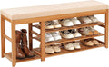 PETKABOO 47.2 in Shoe Rack Bench with Cushion, 3 Tier Bamboo Entryway Bench with Storage for Entryway, Hallway, Bedroom, Living Room