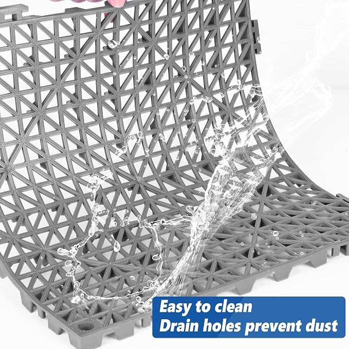 ToLanbbt Modular Interlocking Cushion 18P 11.8" x 11.8" Interlocking Rubber Floor Drain Holes Non-Slip Splicing Drainage Mats for Deck, Shower, Kitchen, Drain Pool, Sauna Bath, Indoor Outdoor (Grey)