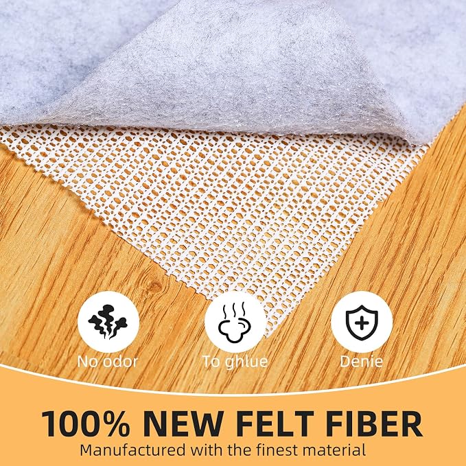 Non Slip Rug Pad, Natural Rubber Backing Rug Pads 1/4” Thick, Felt Rug Gripper Pad, Non Slip Under Carpet Mat, Under Rug Cushion for Hardwood Floors, Carpet Runners (5x8FT)