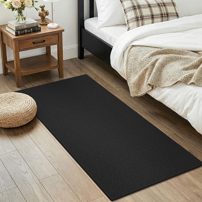 KOZYFLY Black 2x4 Entry Runner Rug, Small Washable Runners for Entryway, Non Slip Door Mat Indoor Entrance, Front Porch Carpet for Foyer, Kitchen, Bedroom, Bathroom, Black/Dark Grey