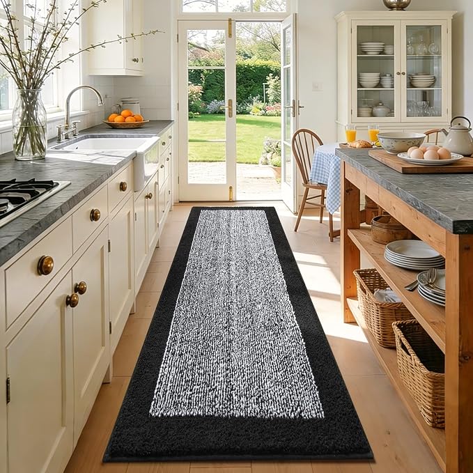 70x24 Long Bathroom Rugs Washable Non Slip, Black Bath Mat for Bathroom Floor Tub, Soft Absorbent Quick Dry Mats for Shower, Bathtub,Home Decor