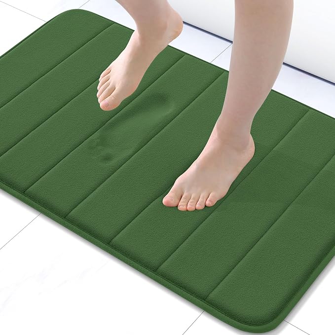 Buganda Memory Foam Bath Mat, 24" x 16", Ultra Soft and Non-Slip Bathroom Rugs, Water Absorbent and Machine Washable Bath Rug for Bathroom, Shower, and Tub, Olive Green