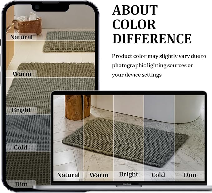 JIUZHEN Set of 2 Waffle Bath Mats Non Slip Waffle Bathroom Runner Rug Washable Boho Runner Bath Rugs Super Absorbent Shower Mat for Bathroom Kitchen Hallway Laundry, 16" x 24" +24" x 60", Olive Green