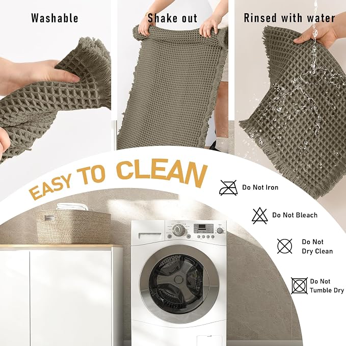 JIUZHEN Set of 2 Waffle Bathroom Rugs Non Slip Boho Bath Rugs Machine Washable Waffle Bath Mats with Rubber Backed Super Absorbent Shower Mats for Bathroom Floor, 16" x 24" +18" x 30", Olive Green