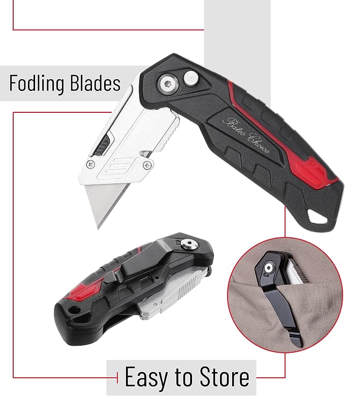 Bates Box Cutter - Folding Utility Knife With 3 Extra Blades, Retractable
