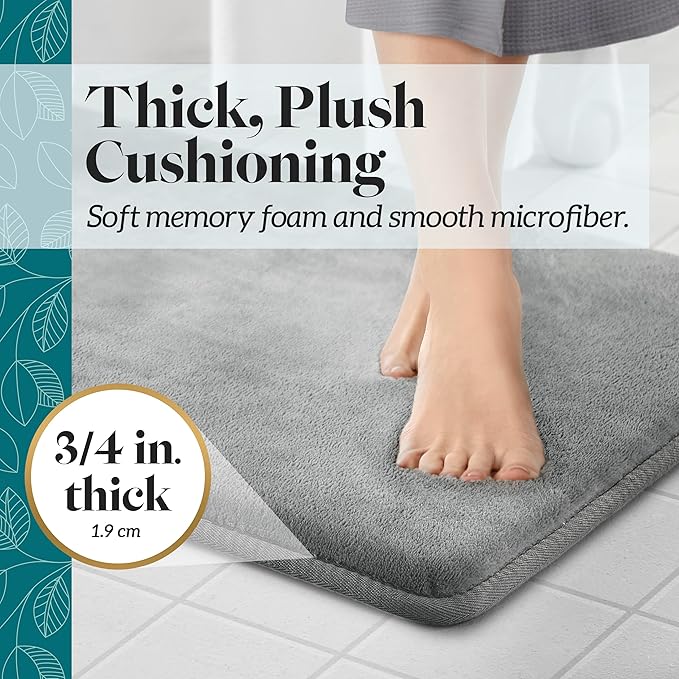 Memory Foam Bath Mat Non Slip Absorbent Super Cozy Velvet Bathroom Rug Carpet (72 inches X 24 inches, Grey)