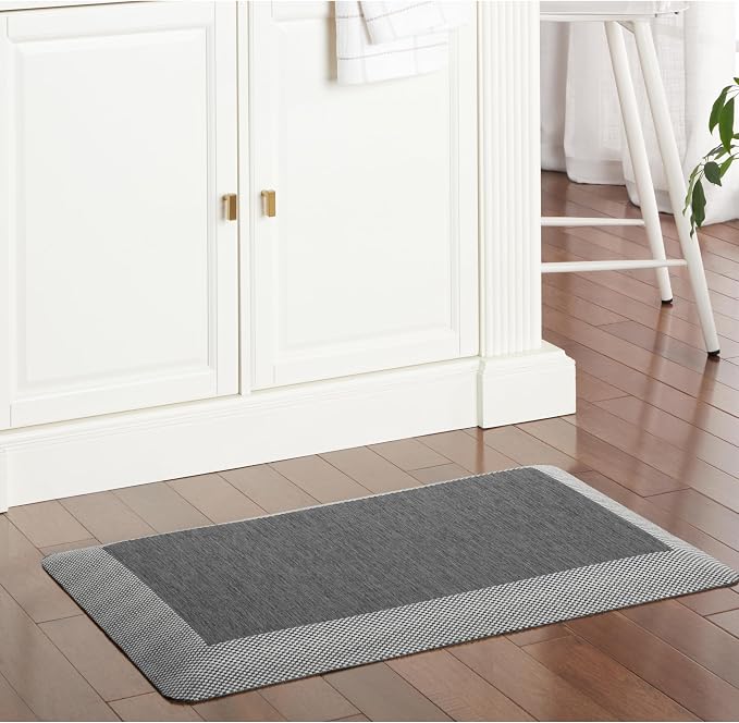 MARTHA STEWART Mira Modern Heathered Solid Anti-Fatigue Air-Infused Kitchen Mat, Black, 19.6"x32"
