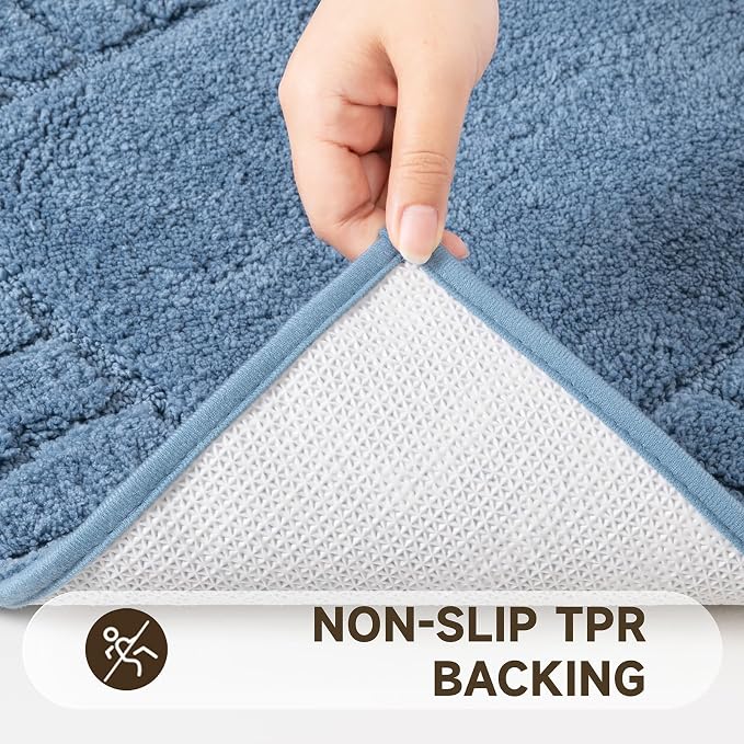Pauwer Bathroom Rugs Set 5 Piece Non Slip Washable Bath Mat Set with U Shaped Contour Toilet Rugs Plush Absorbent Microfiber Shower Mat and Toilet Lid Cover for Bathroom, Blue