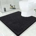 Smiry Luxury Chenille Toilet Rugs U-Shaped 24x24, Soft Absorbent Non-Slip Contour Bathroom Rugs for Toilet, Machine Washable Contoured Bath Mats, Black
