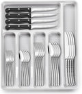 49-Piece Hammered Silverware Set with Organizer, Food-Grade Stainless Steel Flatware for 8, Cutlery Utensil Sets with Steak Knives, Rust-proof, Mirror Polished, Dishwasher Safe, Wave Hammered