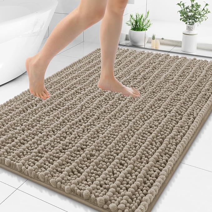 Smiry Bathroom Rugs Mat 48x32, Extra Soft Absorbent Chenille Bath Rugs, Non Slip Rubber Backing Machine Washable Quick Dry Bath Mats for Bathroom Floor, Tub, Shower, Home Decor Accessories, Latte