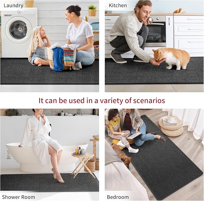 YDKGL Kitchen Mats for Floor, Super Absorbent Kitchen Rugs Non Slip Washable, Soft Imitation Linen Braided Kitchen Runner Rug, Standing Mat Kitchens Sink Mat, Easy to Clean, Black 17x59