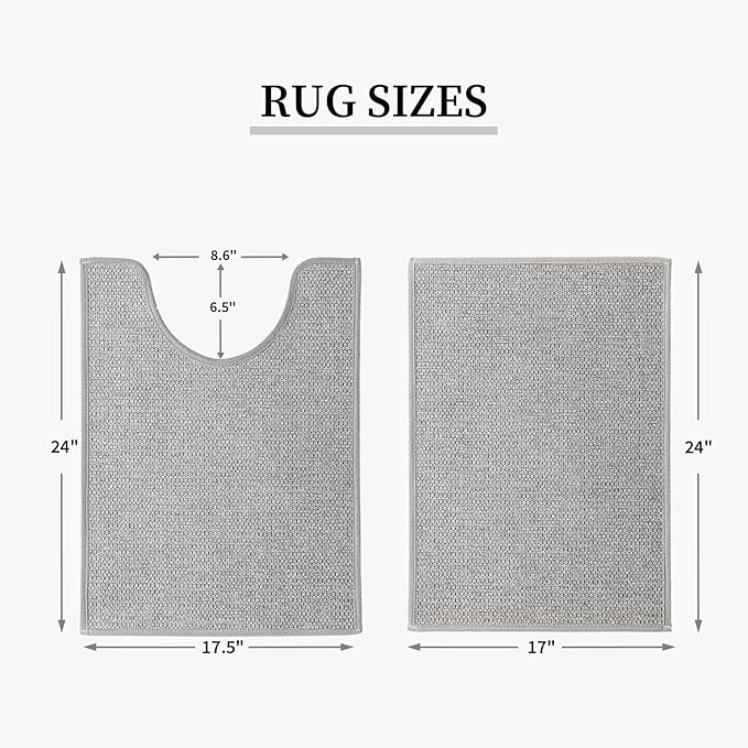 YIHOUSE Gray Bathroom Rugs Sets 2 Piece, Quick Dry Thin Bath Mat with Toilet Rug, Non Slip Absorbent Machine Washable, Bath Rugs for Tub Sink Home Decor (17"x24" + 17.5"x24" U-Shaped)