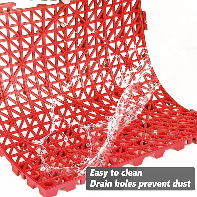 ToLanbbt Modular Interlocking Cushion 12P 11.8" x 11.8" Interlocking Rubber Floor Drain Holes Non-Slip Splicing Drainage Mats for Deck, Shower, Kitchen, Drain Pool, Sauna Bath, Indoor Outdoor (Red)