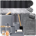 Bathroom Accessories Set with Glitter Shower Curtain and Bath Mats, 24 Piece Grey Shower Curtain Set,Bathroom Accessories Set Complete for Home Decor