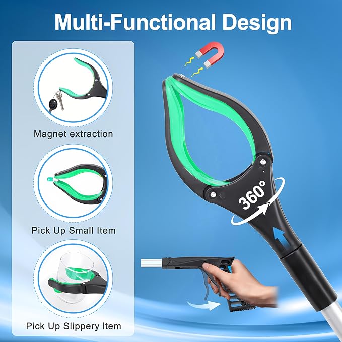 Grabber Reacher Tool - 43” Extra Long Foldable Gripper and Reaching Tool - Heavy Duty Pick Up Stick Grabbers for Seniors, Trash, Surgery Recovery Must Haves Gifts (Green-43in)