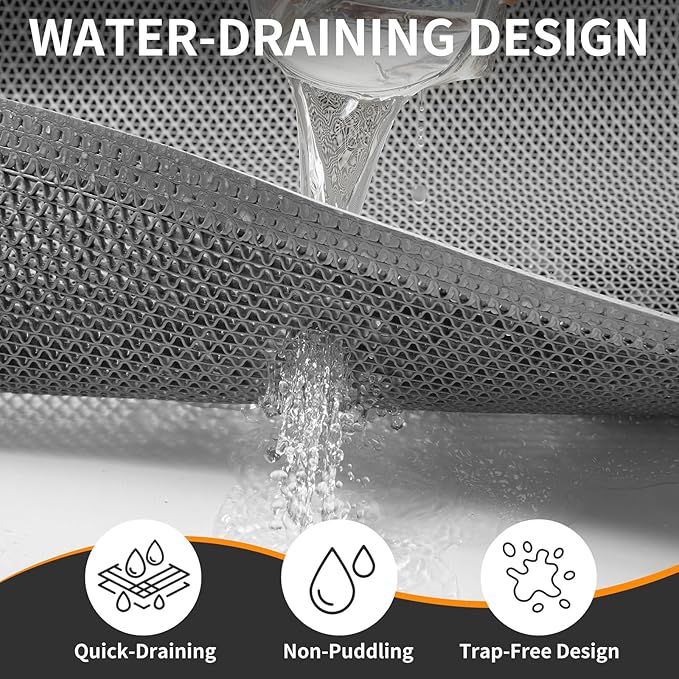 Front Door Mat 24''x71'', Drainage Heavy Duty Dirt Trapping Non-Slip Doormats, Outdoor Rubber Floor Mats, Restaurant Commercial Kitchen Industral Pool Entrance Bar Wet Area, Grey