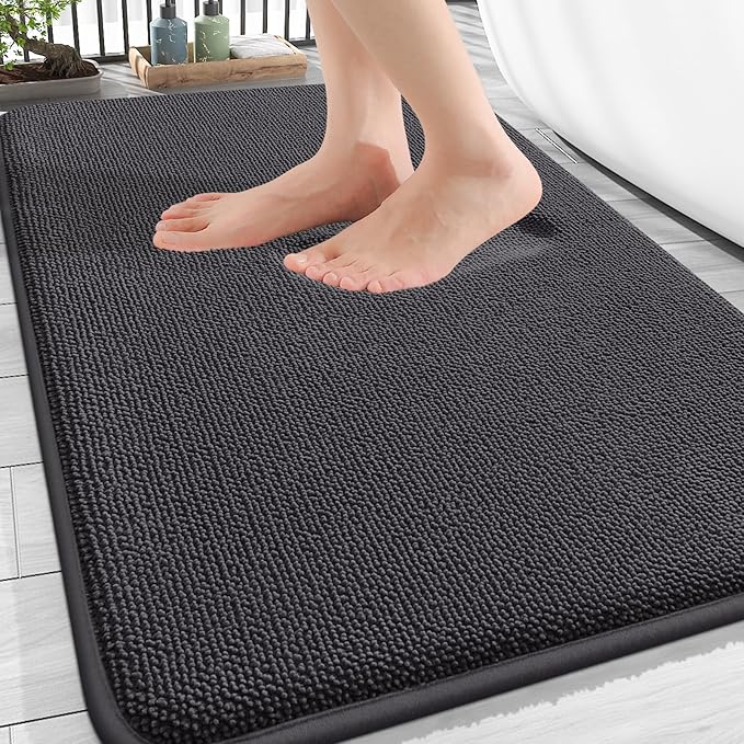 OLANLY Thick Memory Foam Bath Mat Rug 32x20, Extra Soft Absorbent Bathroom Rug, Quick Dry Bath Mats, Non-Slip, Machine Washable Carpet for Bathroom, Tub and Shower, Home Decor Accessories, Dark Grey