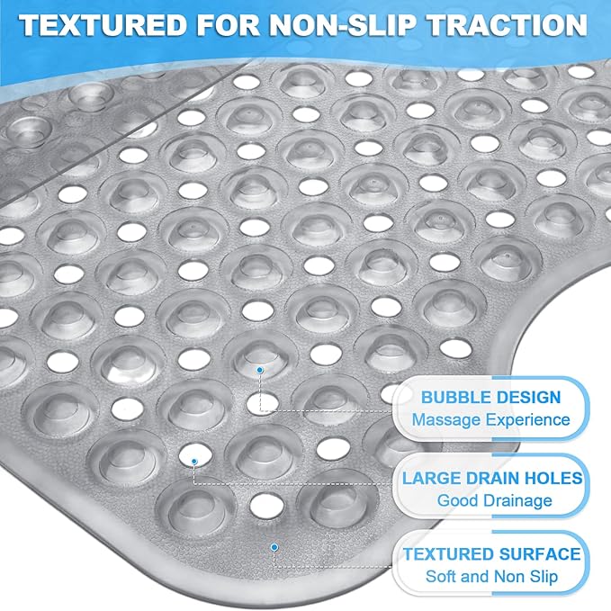 Bathtub and Shower Mats, 40x16 Inch Extra Large Non Slip Soft Bath Tub Mat with Suction Cups and Drain Holes for Bathroom Floor and Keep Tubs Clean, Machine Washable, Clear Gray