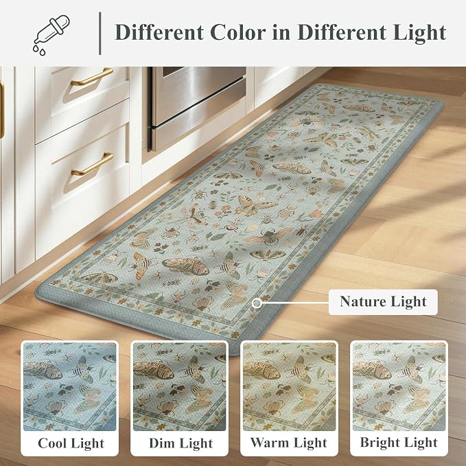 LEEVAN Anti Fatigue Mats for Kitchen Floor Non-Slip, Cushioned Kitchen Mats for Floor 2 Piece, Blue Memory Foam Kitchen Mat Set, Waterproof Ergonomic Standing Mat for Bar, Office,Desk, Laundry