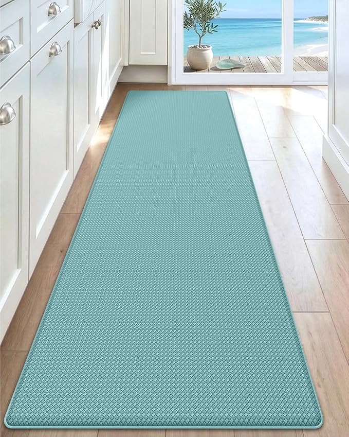 DEXI Kitchen Floor Mats Cushioned Anti Fatigue,17x59, Standing Runner Rug Waterproof, Comfort Memory Foam Padded for Front Sink Laundry, Turquoise