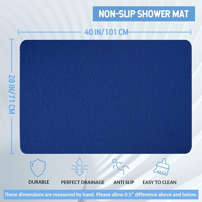Hargiis Non-Slip Bathtub Mat, Anti Slip Shower Mat, Fast Drying Bathtub Mats, Foot Scrubber Mat, Anti Slip Mat for Tub, Floor, Bathroom, Kitchen, Home, Hotel (Navy Blue 40"×28")