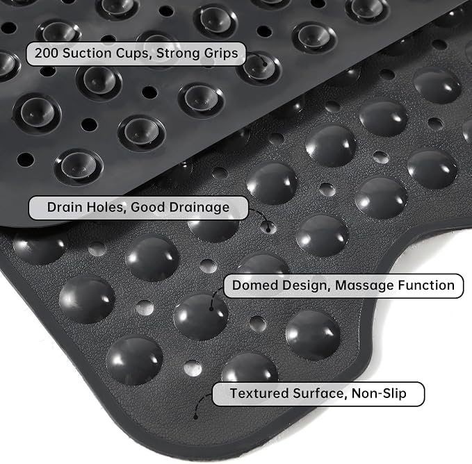 Tree Bud Bathtub Mats for Shower Tub Non-Slip Bath Mat 39 x 16 Inch Extra Long Shower Mat, Bath Tub Mat for Bathroom with Machine Washable, BPA Free for Kids (Black)