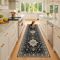 RELEANY Area Rugs Runner 2'x8' Washable Non-Slip, Floral Vintage Distress Medallion Carpet for Kitchen Hallway Bedroom Beside Laundry Room Bathroom, Black Brown Neutral Dark Tan