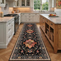 RELEANY Area Rugs Runner 2'x7' Washable Non-Slip, Floral Vintage Distress Medallion Carpet for Kitchen Hallway Bedroom Beside Laundry Room Bathroom, Black Colorful Floral Dark Tan