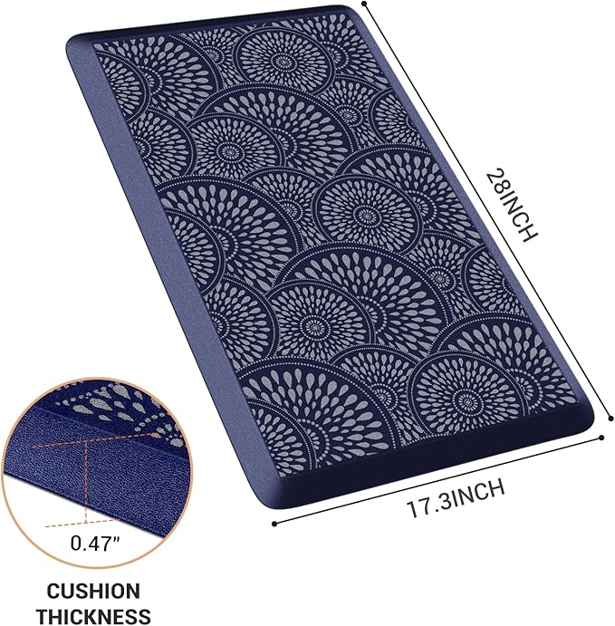 Mattitude Kitchen Mat, 17.3x28in Heavy Duty Ergonomic Comfort Foam Standing Desk Mat, Waterproof Non-Slip Standing Mats and Rugs for Kitchen, Office, Laundry, Blue