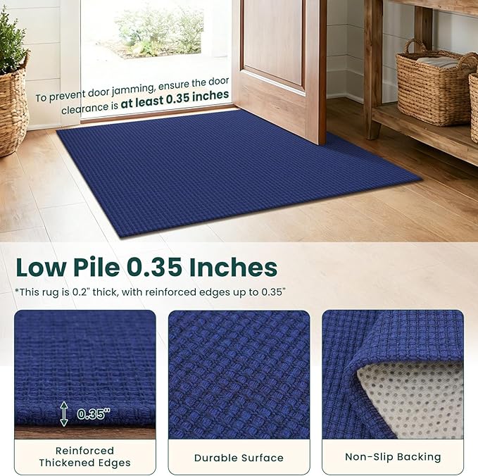 KOZYFLY 3x6 Washable Runner Rug, Non Slip Wide Runners for Hallway, Woven Large Entryway Runners, Braided Floor Carpet Runner for Entry, Kitchen, Bedside, Hall, Royal Blue/Navy