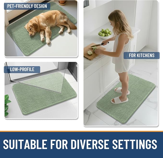 Arotive Bathroom Rugs 47" x 24", Ultra Soft Absorbent Chenille Bath Rugs, Non-Slip Rubber Backing, Machine Washable Bath Mats for Bathroom Floor, Tub and Shower, Home Decor Accessories, Sage Green