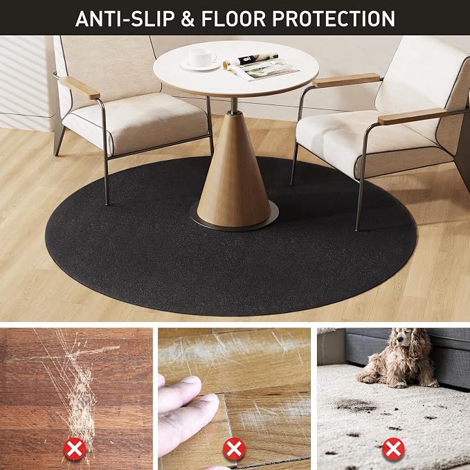 Black Plastic Floor Mat for Under Dining Table, 4ft Round No Slip Waterproof Vinyl Area Rug for Home, Anti-Spill Hard Floor Protector Cover for Living Room, Splat Mat for Under High Chair