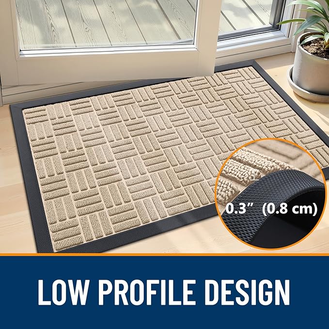 OLANLY Front Door Mat Outside Entrance 47x32, Absorbent, Heavy Duty Sturdy Natural Rubber Doormat Indoor Outdoor, Non-Slip, Stain and Fade Resistant, Low Profile Floor Mat for Entryway, Latte White