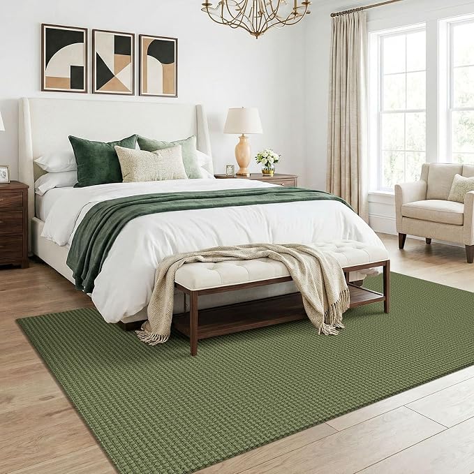 KOZYFLY Washable 5x7 Living Room Rug, Non Slip Woven Area Rugs, Braided Floor Carpet for Entryway, Kitchen, Bedroom, Dining Room, Office, Cotton Rug Indoor Decor, Olive Green/Earthy Green