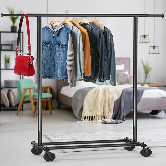 Simple Houseware Heavy Duty Clothing Garment Rack, Holds Up to 150 lbs, 42 to 67 Inches Extendable Rod, Black