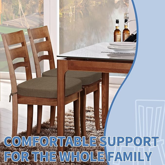 BUYUE Thickened 2.5" Dining Chair Cushions Set of 4, U-Shape High Density Foam Comfortable Chair Pads for Kitchen, Slip Resistant Indoor Seat Cushions (4 PCS, Brown)