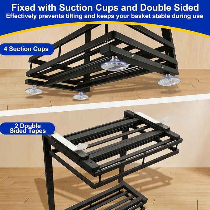 Under Sink Organizer, Dual-Rail Ball-Bearing, Under Kitchen Sink Organizer, 6-Level Adjustable, Under Cabinet Organizer, No-Drill Adhesive/Suction, Under Sink Storage (Black, Double Layer - 1 Pack)