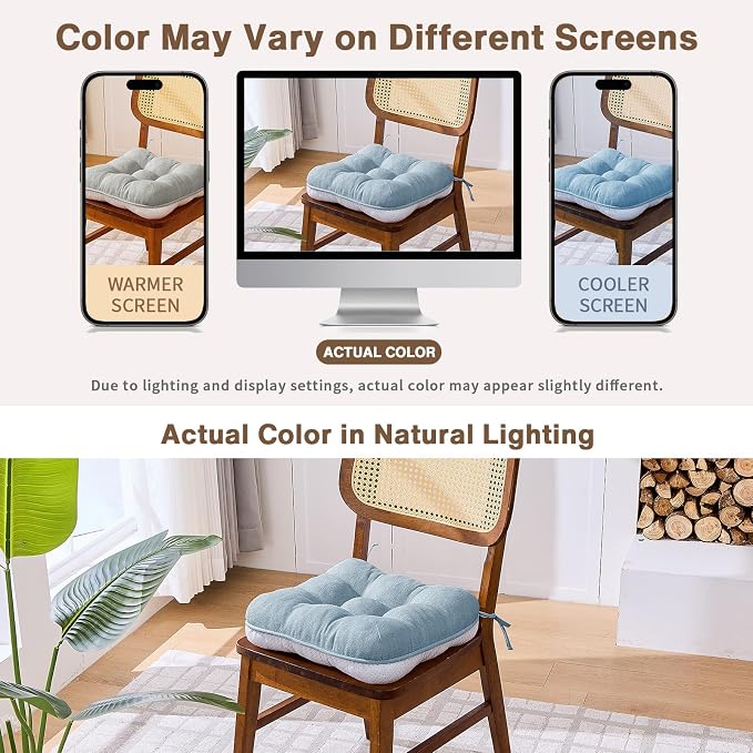 BETU Chair Cushions for Dining Chairs Set of 4,3.5" Thick Kitchen Table Chair Pads with Ties,Non Slip Backing and Covers, Seat Cushion for Dining Room,Bar,Patio Chairs,15.5"X15.5"X3.5",Smoky Blue