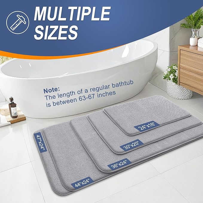 OLANLY Thick Memory Foam Bathroom Runner Rugs 70x24, Extra Soft Absorbent Long Bath Rug, Quick Dry Bath Mats, Non-Slip, Machine Washable Mat for Bathroom, Tub and Shower, Home Decor Accessories, Grey